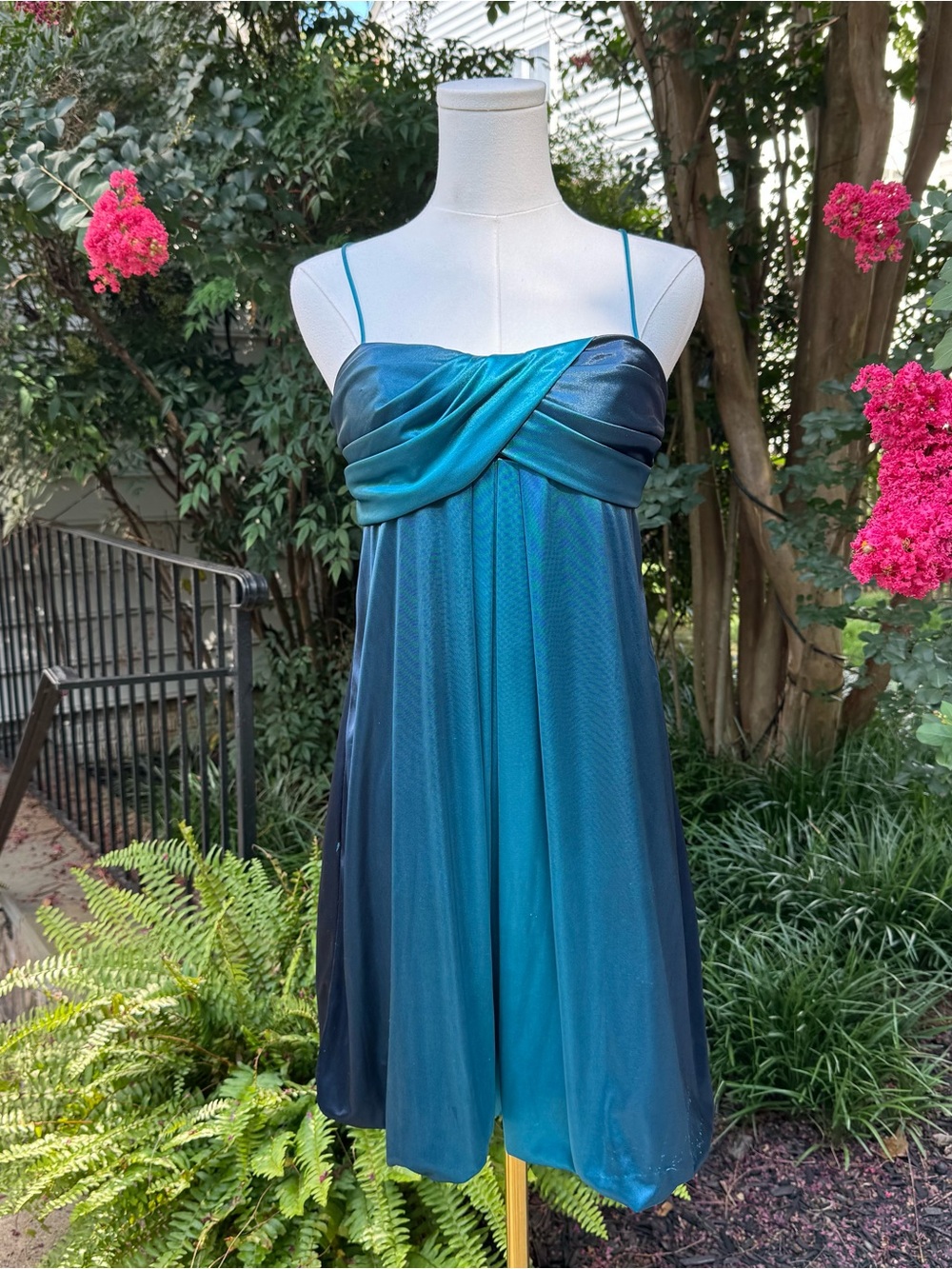 Vintage Teal and Navy Spaghetti-Strap Mini Dress